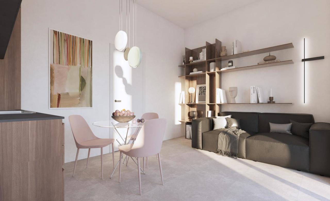 Cucina-soggiorno render