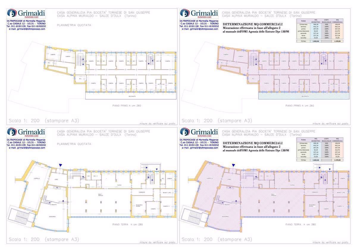 Planimetrie e Mq comm.li Piani terra e 1° - Scala 200 A3.jpg